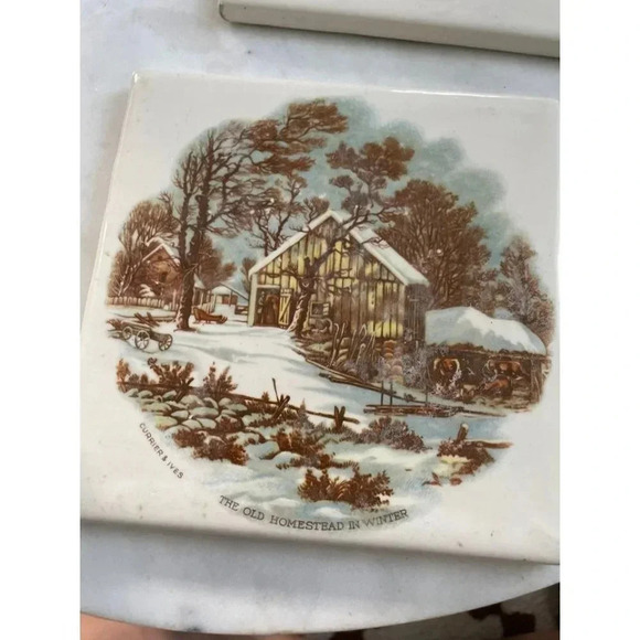Currier & Ives ER 1972 Ceramic Tile The Old Homestead & Ducks - Picture 2 of 10